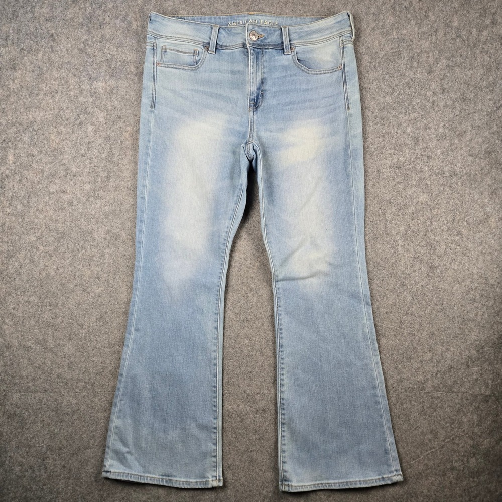 American Eagle Kick Boot Jeans Womens 14 Short Blue Super Stretch Denim Boho Y2K